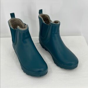 SERRA WOMENS SIZE 9 Teal Ankle Rain Boots with Fur Lining